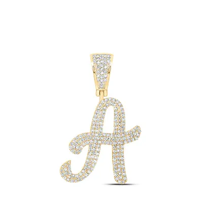 10kt Yellow Gold Mens Round Diamond A Initial Letter Charm Pendant 1 Cttw • $846.26