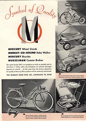 1951 PAPER AD Mercury Murray Coaster Wagon Station Pedal Car Bicycle • $14.97