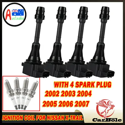 4*Ignition Coil For Nissan X-Trail T30 SUV 2.5L 2002 03 04 05 06 07 + Spark Plug • $89.89