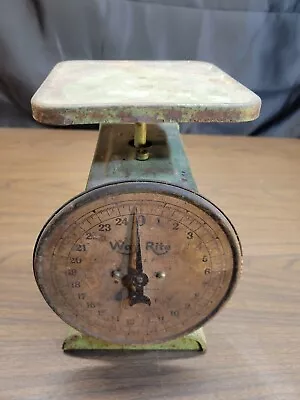 Vintage Green Way Rite Kitchen Scale Farmhouse Rustic Style 25 Lbs Chicago USA • $30.30