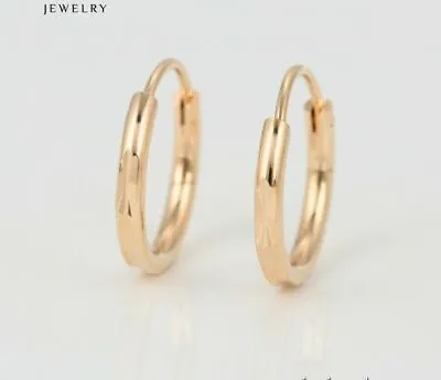 9ct 9K Yellow Gold Plated Men Women  Girls Sleeper Hoop Earrings 15mm Gift 1305 • £8.99