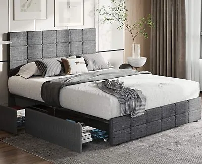 $179.99 • Buy Queen Platform Bed Frame Storage Bed W/ 4 Drawers & Adjustable Height Headboard