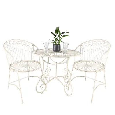 Cream Vintage Garden Iron Furniture Set 3 Piece 5 Pc Outdoor Dining Table Chairs • £559.99