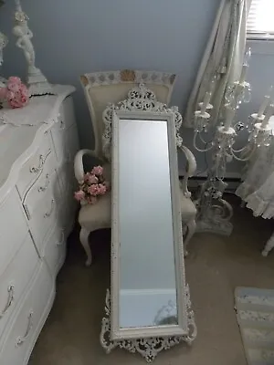 Vintage French Rococo Chic White Floral Rose Ornate Long  Dressing Wall Mirror • $149.95