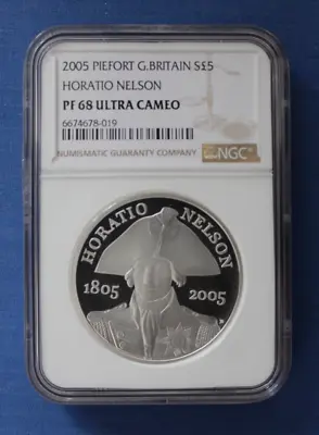 2005 Silver Piedfort Proof £5 Crown Coin  Horatio Nelson  NGC PF68 Ultra Cameo • £74.50