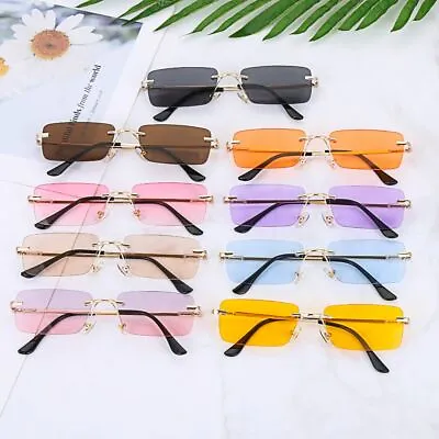 Fashion Women Vintage Sunglasses UV400 Rectangle Rimless Gradient Glasses UK • £5.62