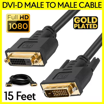 15 FT DVI Extension Cable DVI-D Male To Female Cord Extender Monitor Display • $12.59