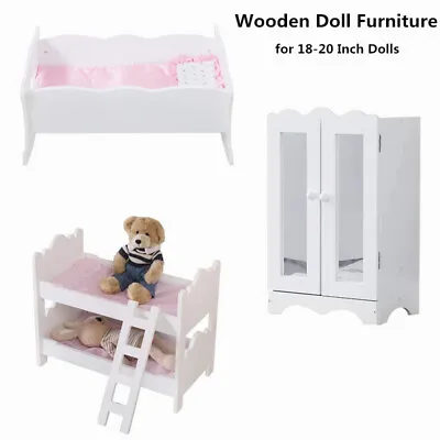 18 Inch Dolls Bunk Bed/Doll Closet Wardrobe/Cradle Crib Cot Wooden Furniture UK • £21.99