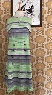£36 • Buy VINTAGE 60s 70s SLEEVELESS A LINE COTTON SUN DRESS SIZE 12 MOD BERKERTEX VGC