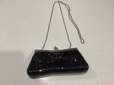 Vintage Black Mesh Purse Handbag Chain Handle Glomesh Style • $6