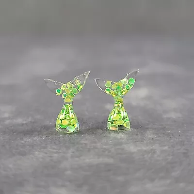 Mermaid Tail Earrings Green W/ Stainless Steel Post - Butterfly & Silicone Backs • $7