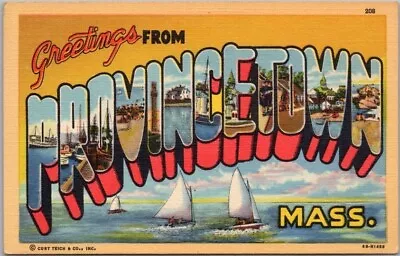 PROVINCETOWN Mass. Large Letter Postcard Cape Cod / Curteich Linen C1946 Unused • $5.25