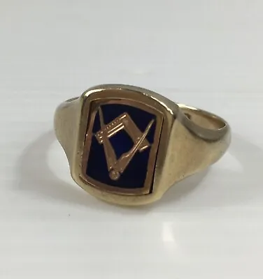 Rare Masonic 9ct Yellow Gold Enamel Swivel Signet Ring Size T - T 1/2 • £535