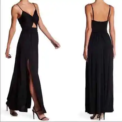 NBD Tana Keyhole Cutout Maxi Dress Black High Slit Sz S • $51