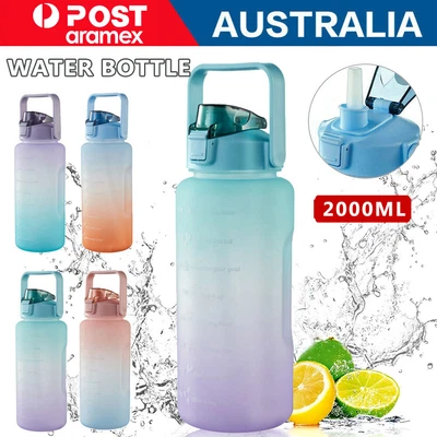 $11.99 • Buy 2L Water Bottle Drink Flask With Time Markings BPA Free Sport Gym Motivational
