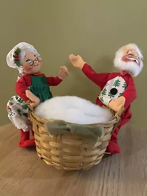 Vintage Annalee Christmas Dolls Mr  & Mrs Claus Santa Holding Basket 87 9 Inch • $5