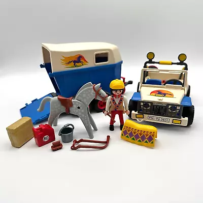 Playmobil 3851 Jeep With Horse Trailer Vintage 1996 Nearly Complete *READ* • $25