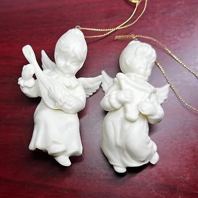 Vintage Pair/2 Christmas Angel Porcelain Ornaments Harp Mandolin Instruments • $10
