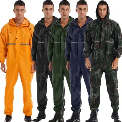 Unisex Mens Waterproof Coveralls Workwear Long Sleeve Hooded Rain Suit Romper • $40.84