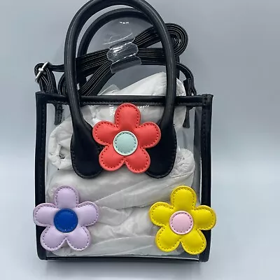 Floral Flower Clear Black Trim Purse Bag • $8.41