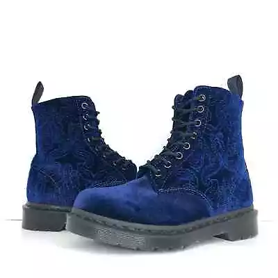 Dr Martens Royal Blue Velvet Brocade 1460 Lace Up Ankle Boots Women’s 6 Shoes • $145