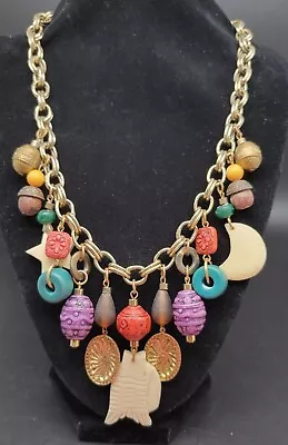 1980s ? Statement Necklace Chunky Mixed Material Unique Retro Colorful Boho  • $16.50