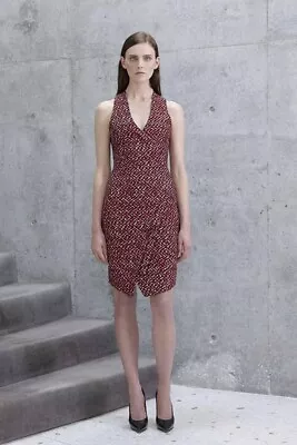 $99 • Buy Scanlan Theodore Red & Black Woven Fabric Fitted Dress Size 12 Asymmetric Hem