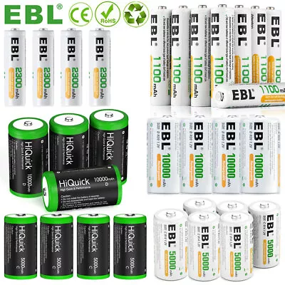 AA AAA C D Cell Size Rechargeable Batteries 2800/5000/10000mAh 1.2V Ni-MH Lot US • $13.99