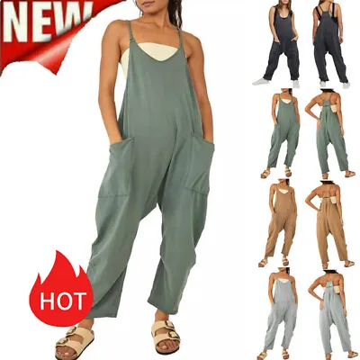 $23.62 • Buy Women's Strappy Loose Dungarees Jumpsuit Romper Overalls Ladies Casual Trousers❃