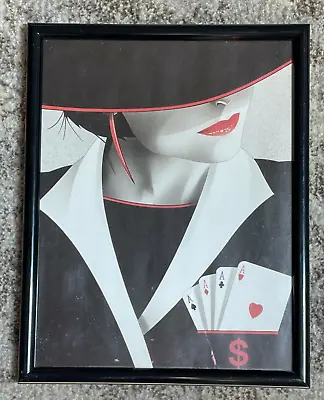 Exotic Vogue Woman Red Lipstick Black Hat Four Aces Framed Art Print (11x14) • $14.99