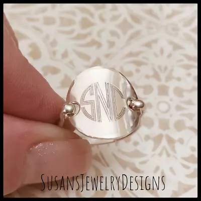 Monogram Saddle Ring Sterling Silver Jewelry Hammered Edge Initial Custom Size • $37