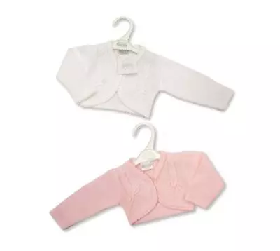 New Baby Girls Bolero Cardigan Spanish Style White Pink Newborn 0-3 3-6M ~ Abg • £8.95