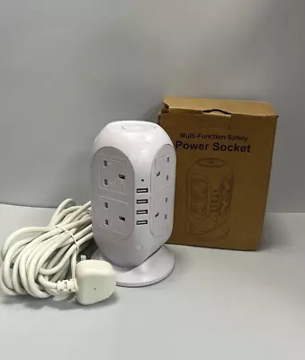 8 Way Tower Power Extension Lead With 4 USB Cable 5M UK Plug White YMT101 • £16.99