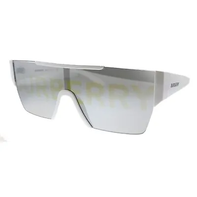 Burberry BE 4291 3007/H White Plastic Rectangle Sunglasses Silver Burberry Logo • $119.99