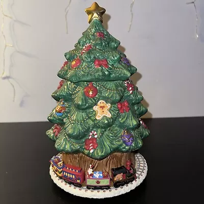 See Video  Craft Holiday Treasures Christmas Tree Cookie Jar Musical Train • $48.95