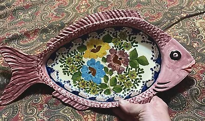 Art Pottery Fish Platter Hand Painted 14  • $14.99