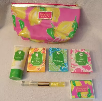 LILLY PULITZER For Estee Lauder Pink Yellow Lemons Cosmetic Makeup Bag 9.5  • $29.95