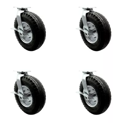 12 Inch Black Pneumatic Wheel Swivel Casters With Brake And Bolt Swivel Lock Set • $436.41