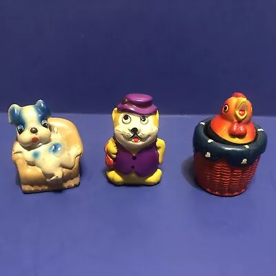 3 Vintage Pencil Sharpeners Ceramic Rooster Dog In Chair Cat In Vest Hat 2 Inch • $29.99