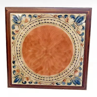 Mid-Century Modern Orange Ceramic And Wood Trivet Hand-Crafted In Canada • $17.65