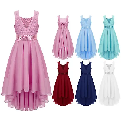 UK Flower Girls Sequins Birthday Pageant Princess Dress Bridesmaid Wedding Gown • £20.23