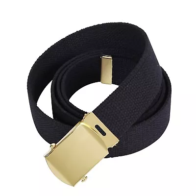 Rothco Cotton/Canvas Military Web Belts - 74 Inches (Black / Gold Buckle) • $6.99