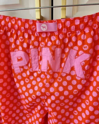 NWT VTG Victorias Secret Pink Cotton Polka Dot Boxer Lounge Pants Pajama L • $125