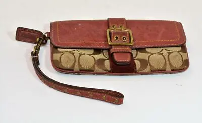 Auth Coach Signature Brown Mid Size 7  Wristlet Wallet Cell Phone Holder 2004 CE • $52.21