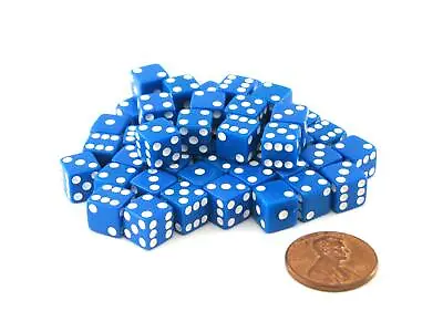 Set Of 50 8mm Six-Sided D6 Small Square-Edge Dice - Blue With White Pips • $13.49