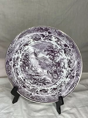 RARE VTG Antique Purple White Plate Petrus Regout Maastricht Fishing 8  • $19.99