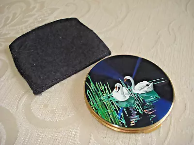 Vintage Stratton Swans Ladies Powder Compact With Felt Pouch 1950s Loose Powder • £7.95