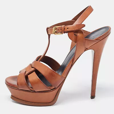 Yves Saint Laurent Brown Leather Tribute Sandals Size 36.5 • £139.21