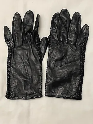 Madova Florence Italy Hand Made Women Black Leather Driving Gloves Braided 6 1/2 • $20.05