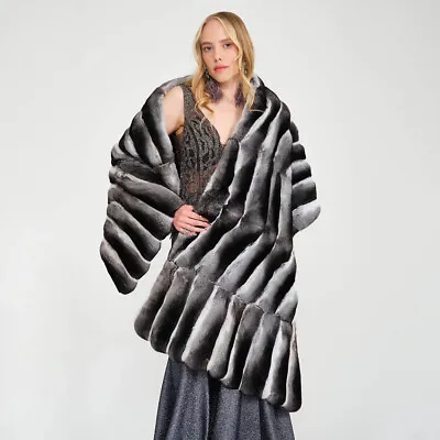 Women Chinchilla Winter Shawl Stole Cape Real Rex Rabbit Fur Wrap Shrug Scarves • $481.95